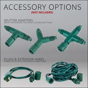 25 C9 Green Commercial LED Lights, Green Wire, 12-inch Spacing