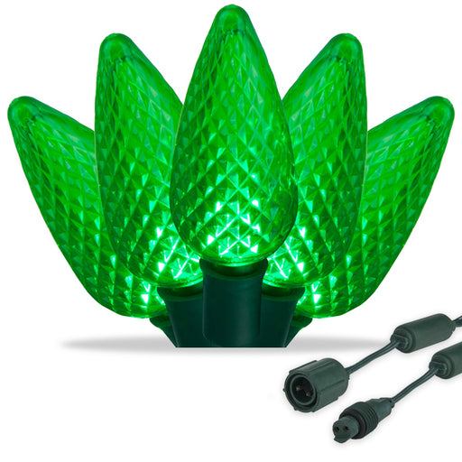 25 C9 Green Commercial LED Lights, Green Wire, 12-inch Spacing