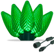 25 C9 Green Commercial LED Lights, Green Wire, 12-inch Spacing