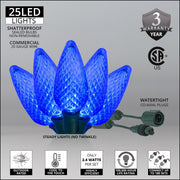25 C9 Blue Commercial LED Light String, Green Wire, 12-inch Spacing