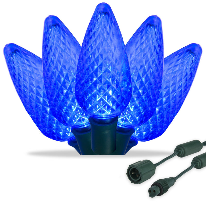 25 C9 Blue Commercial LED Light String, Green Wire, 12-inch Spacing
