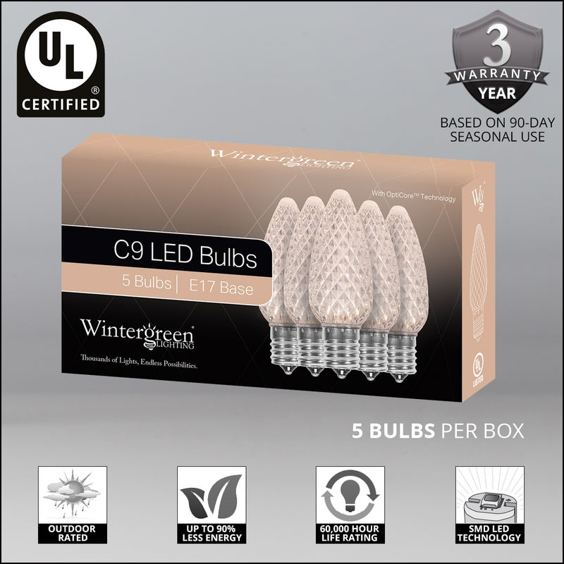 C9 Warm White OptiCore LED Bulbs, 5-Pack