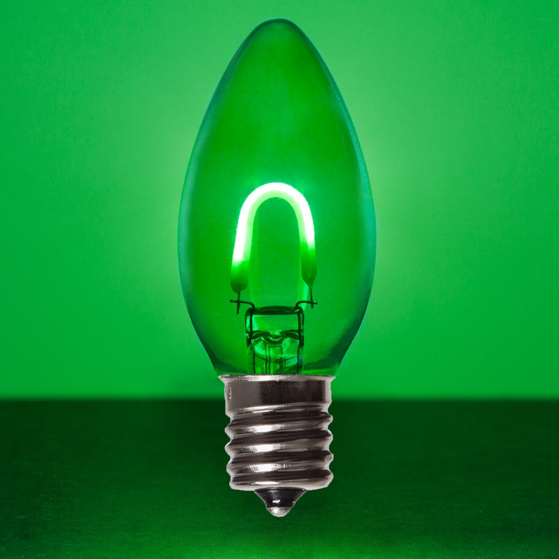 C9 Transparent Glass Green FlexFilament LED Bulbs
