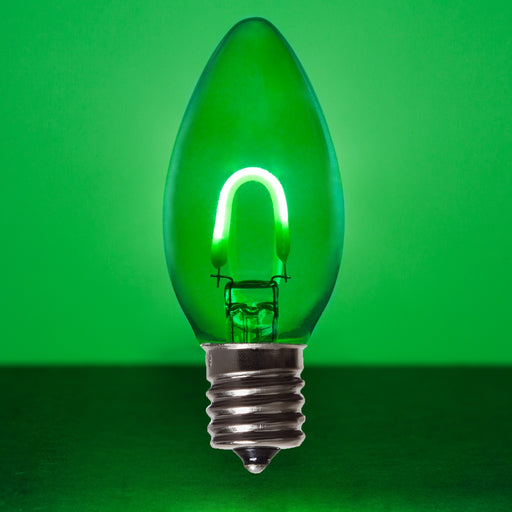C9 Transparent Glass Green FlexFilament LED Bulbs