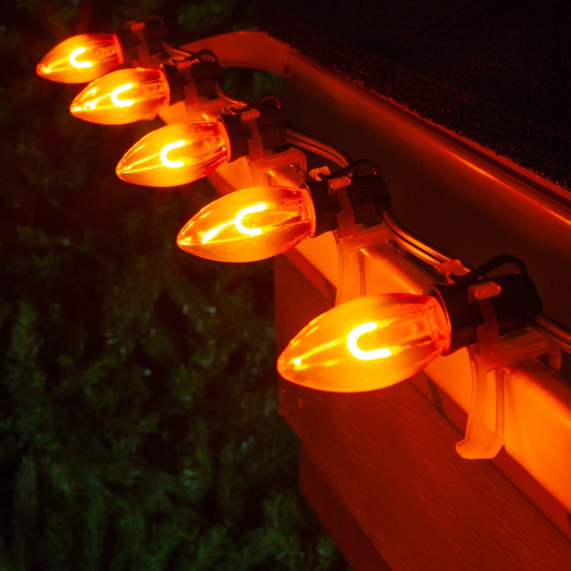 C9 Transparent Shatterproof Amber FlexFilament LED Bulbs