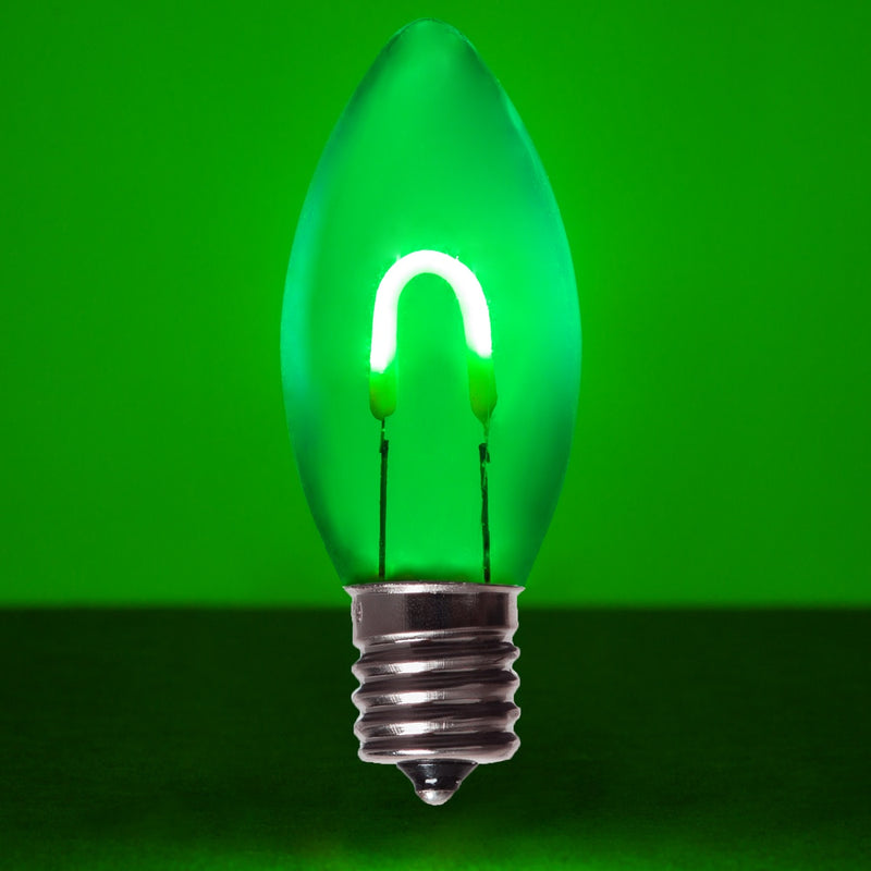 C9 Transparent Shatterproof Green FlexFilament LED Bulbs
