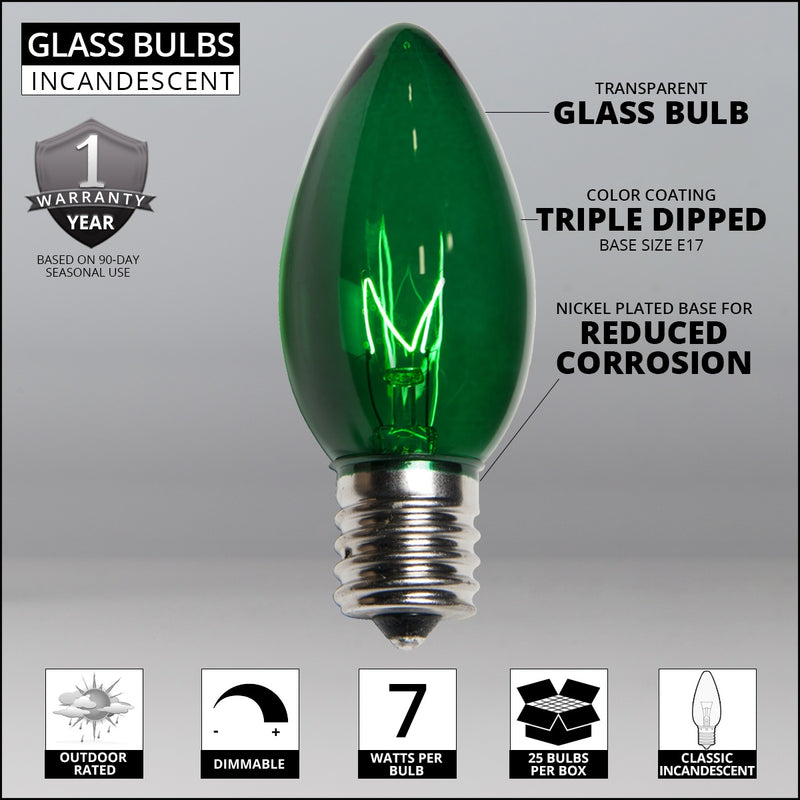 C9 Green Triple Dipped Transparent Bulbs