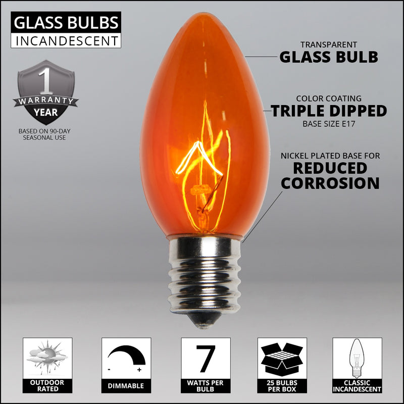 C9 Amber / Orange Triple Dipped Transparent Bulbs