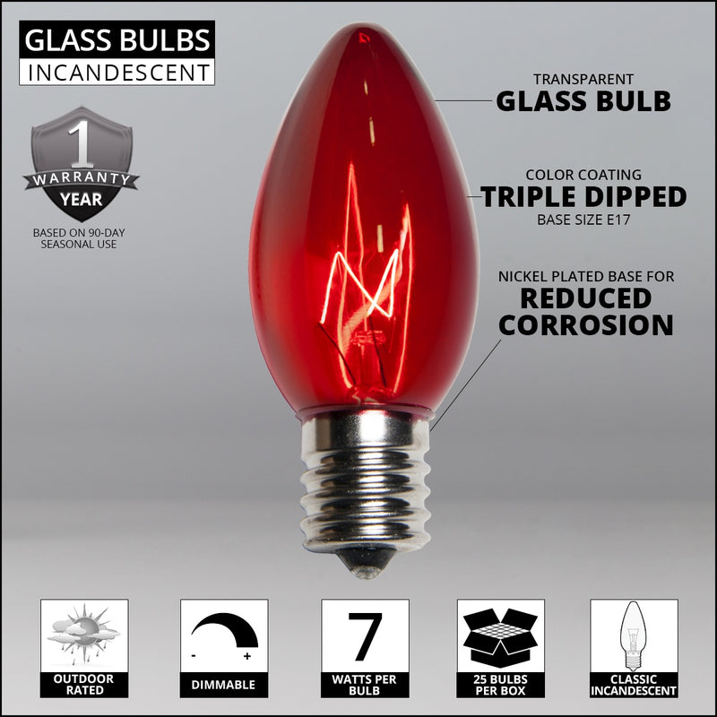 C9 Red Triple Dipped Transparent Bulbs