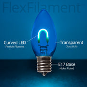 C9 Transparent Glass Blue FlexFilament LED Bulbs