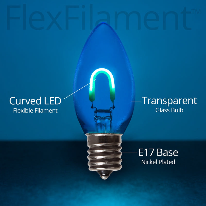 C9 Transparent Glass Blue FlexFilament LED Bulbs