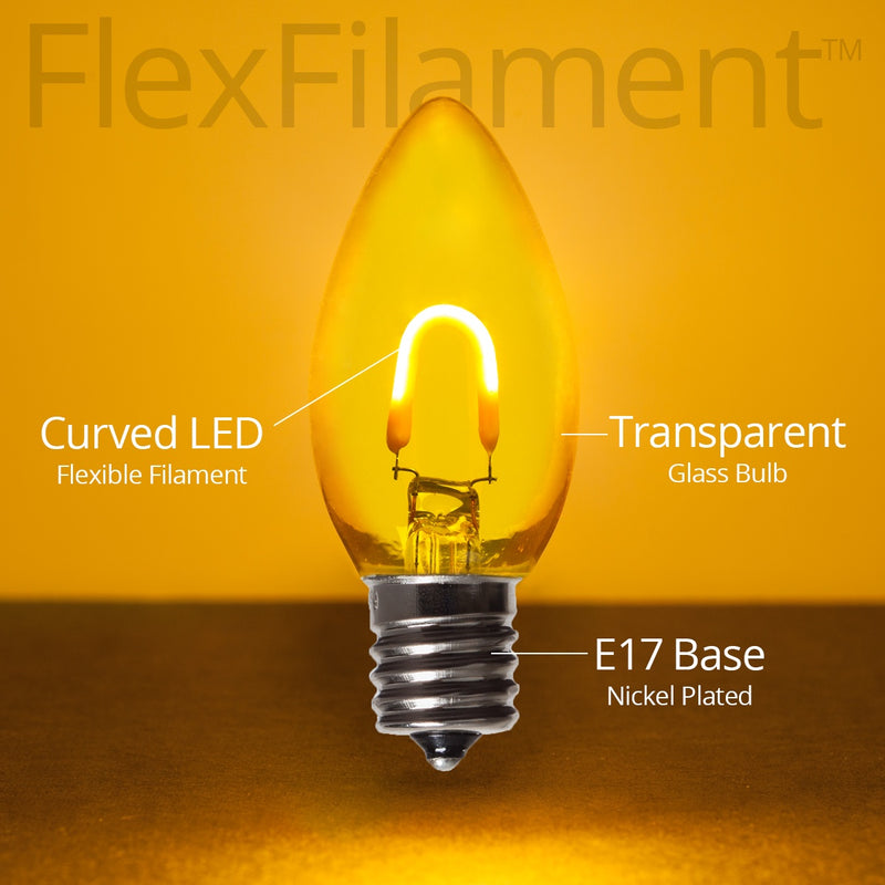 C9 Transparent Glass Gold FlexFilament LED Bulbs