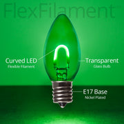 C9 Transparent Glass Green FlexFilament LED Bulbs