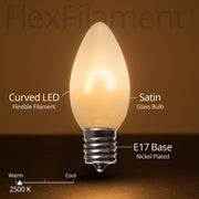 C9 Satin Glass Warm White FlexFilament LED Bulbs