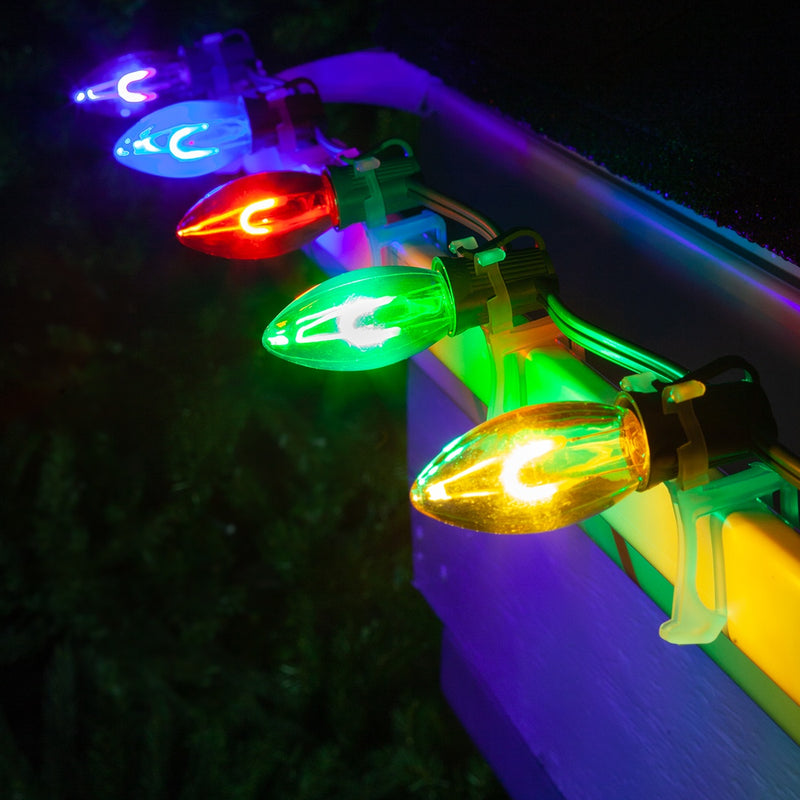 C9 Transparent Shatterproof Multicolor FlexFilament LED Bulbs