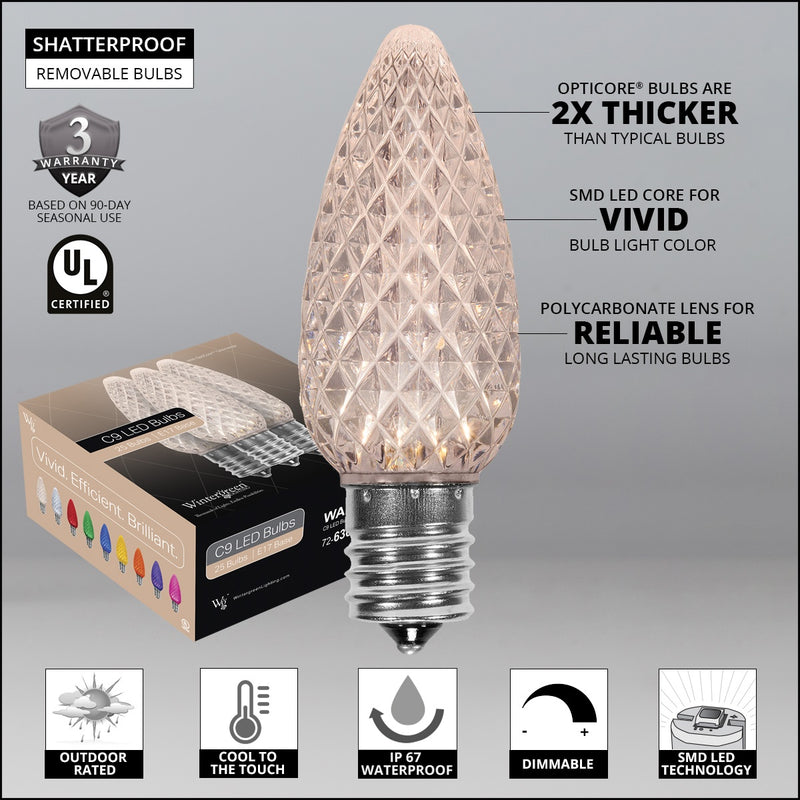 C9 Warm White OptiCore LED Bulbs, Box of 25