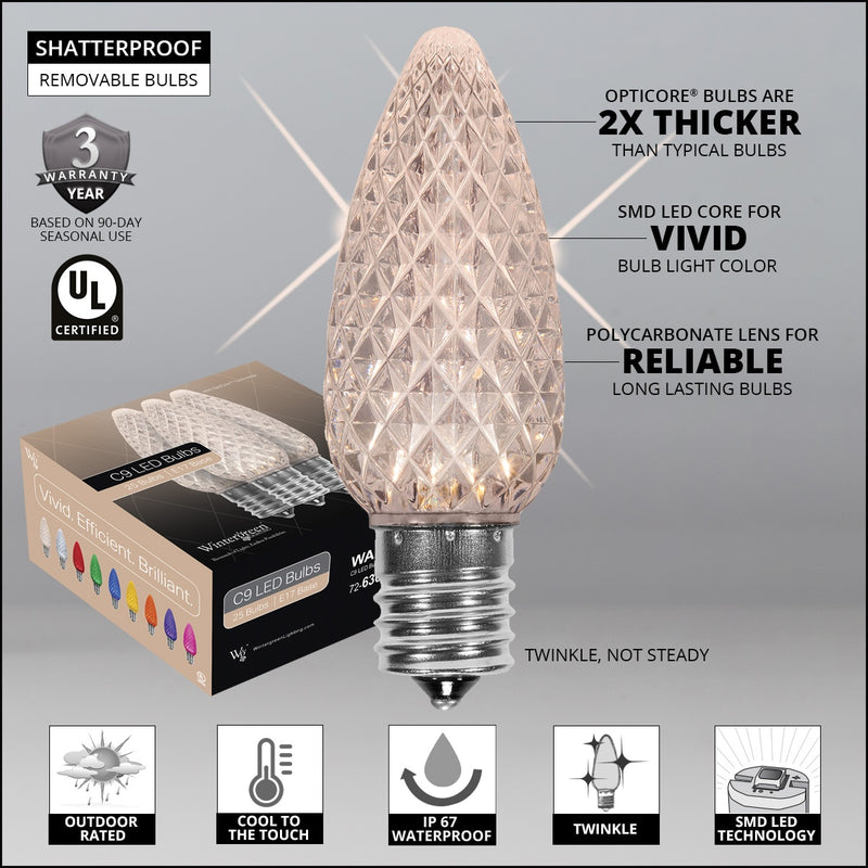 C9 Twinkle Warm White OptiCore LED Bulbs
