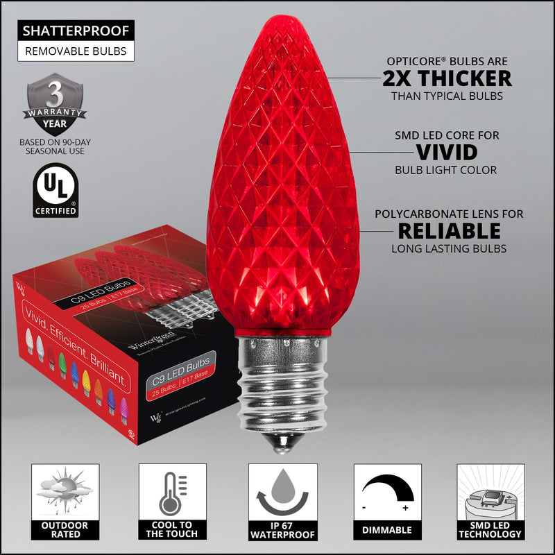 C9 Red OptiCore LED Bulbs