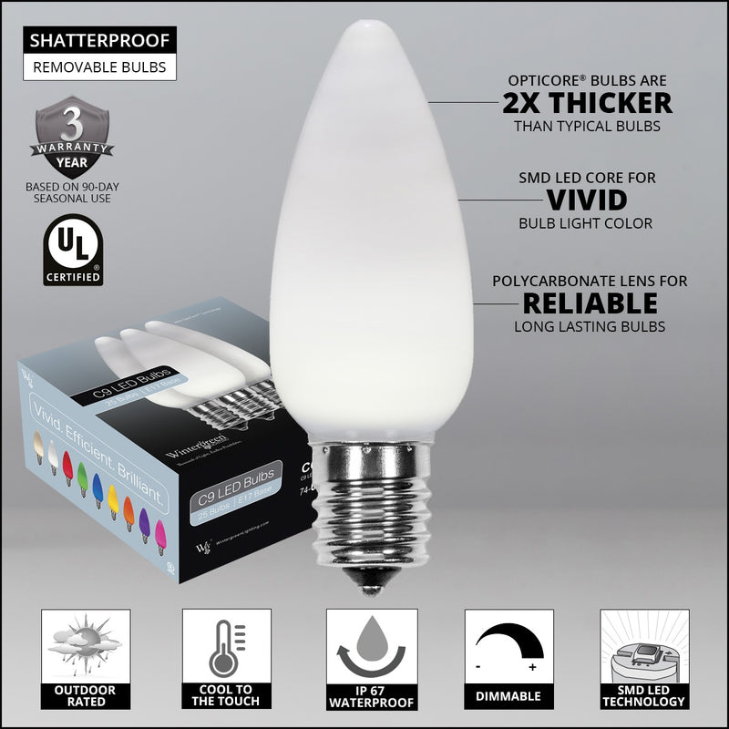 C9 Opaque Cool White OptiCore LED Bulbs