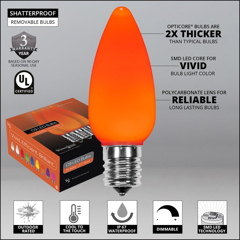 C9 Opaque Amber OptiCore LED Bulbs