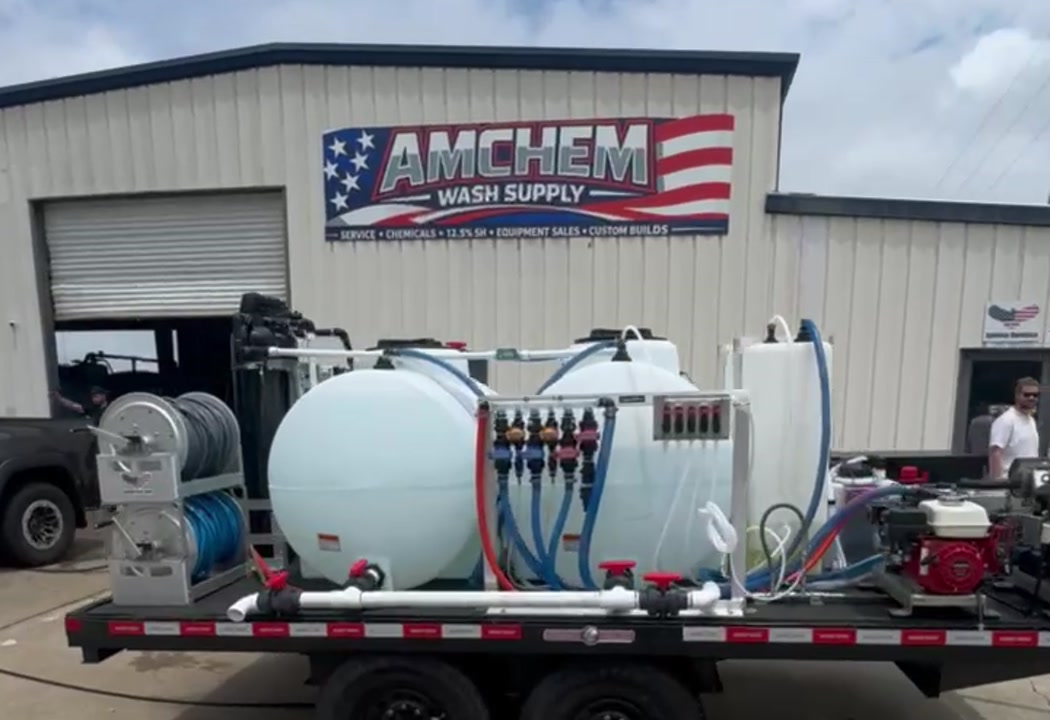 Finished AmChem pressure washing trailer in front of the Woodstock shop