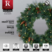 Mixed Noble Prelit LED Wreath, Warm White Lights