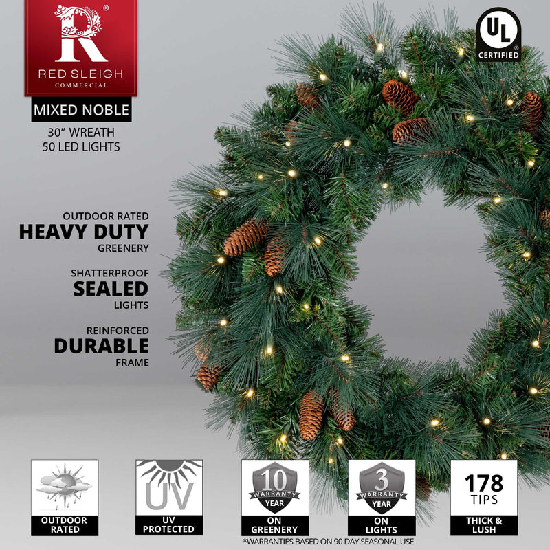 Mixed Noble Prelit LED Wreath, Warm White Lights
