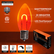 C9 Transparent Shatterproof Amber FlexFilament LED Bulbs