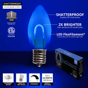 C9 Transparent Shatterproof Blue FlexFilament LED Bulbs