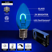 C9 Transparent Glass Blue FlexFilament LED Bulbs