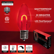 C9 Transparent Shatterproof Red FlexFilament LED Bulbs