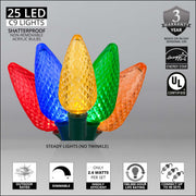 25 C9 Multicolor LED Christmas Lights, Green Wire, 8-inch Spacing