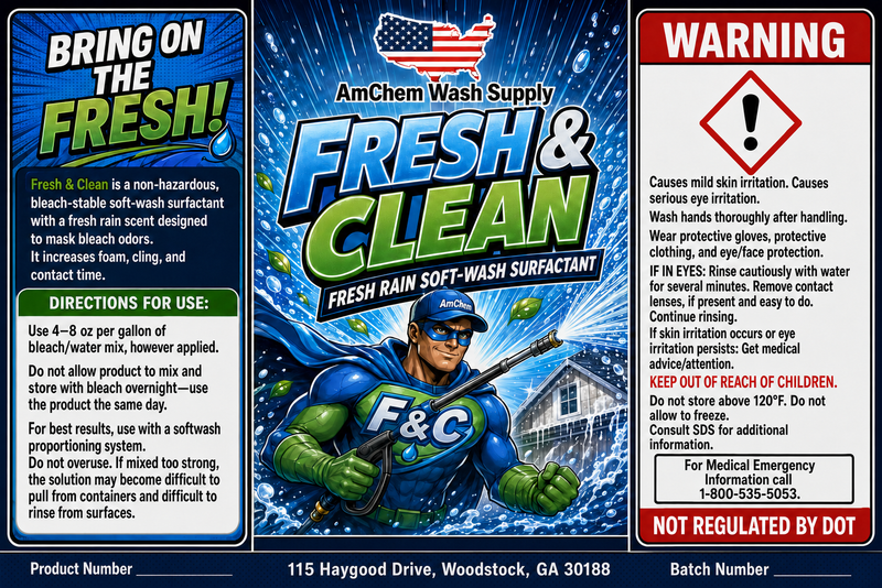 Fresh & Clean Fresh Rain Soft-Wash Surfactant label