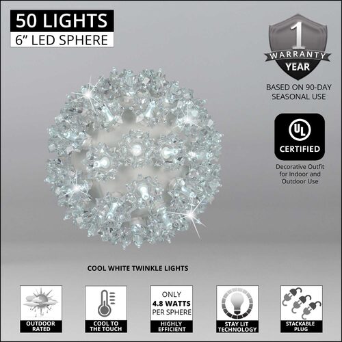 Cool White T5 LED Twinkle Starlight Sphere, Lights