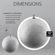 Shatterproof Silver Commercial Ornament, Glitter Finish