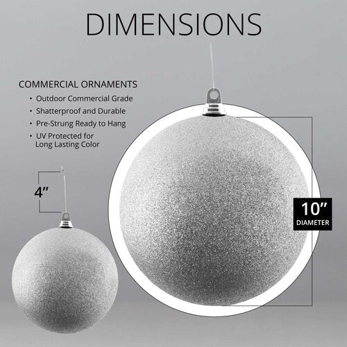 Shatterproof Silver Commercial Ornament, Glitter Finish