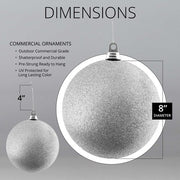 Shatterproof Silver Commercial Ornament, Glitter Finish
