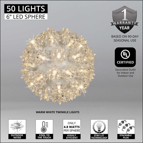 Warm White T5 LED Twinkle Starlight Sphere, Lights