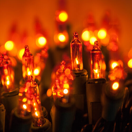 100 Amber / Orange Mini Lights, Green Wire, 6" Spacing