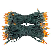 100 Amber / Orange Mini Lights, Green Wire, 6" Spacing