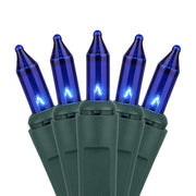 100 Blue Mini Lights, Green Wire, 6" Spacing