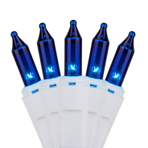 100 Blue Mini Lights, White Wire, 2.5" Spacing