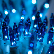 100 Blue Mini Lights, White Wire, 2.5" Spacing