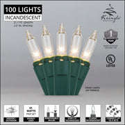 100 Clear Mini Lights, Green Wire, 2.5" Spacing