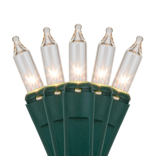 100 Clear Mini Lights, Green Wire, 6" Spacing