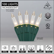 100 Clear Mini Lights, Green Wire, 6" Spacing