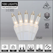 100 Clear Mini Lights, White Wire, 2.5" Spacing