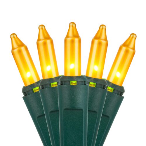100 Gold Frost Mini Lights, Green Wire, 6" Spacing