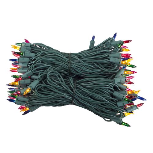 100 Multi Color Mini Lights, Green Wire, 6" Spacing