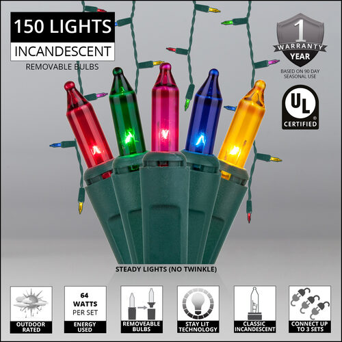 Multicolor Mini Icicle Lights on Green Wire